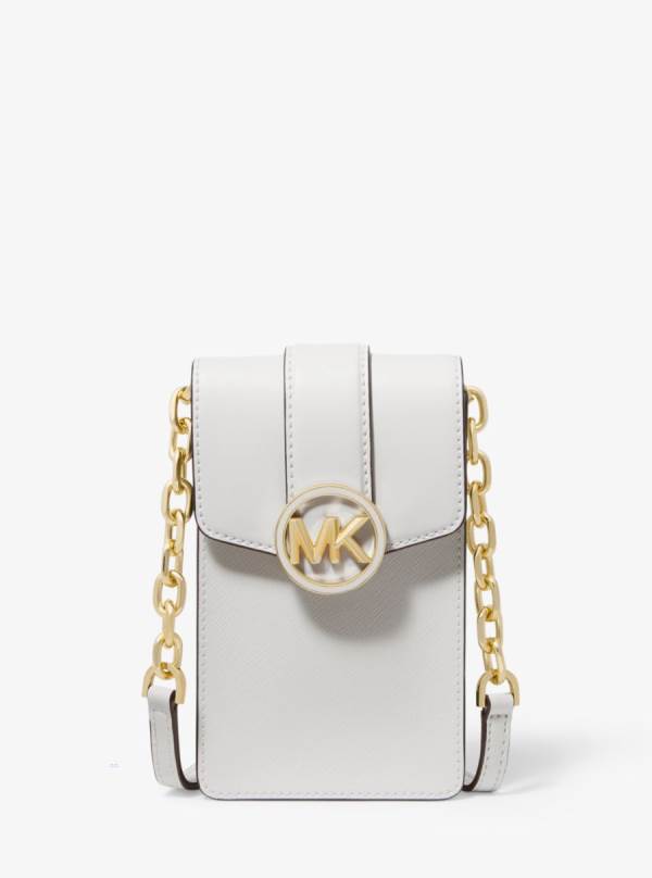 Damske Crossbody Kabelka Michael Kors Carmen Small Faux Leather Phone Biele - Kabelky Michael Kors Sleva | NBTUH-5794